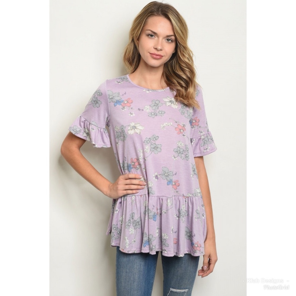 💗LAST 1! Lavender Floral Ruffle Tunic! - Picture 2 of 6
